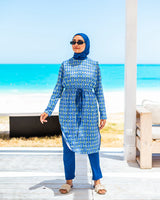 Printed Drawstring Burkini - New Blue