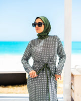 Printed Drawstring Burkini - Olive