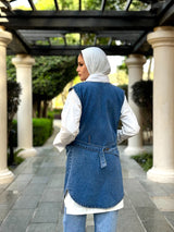 Asymmetric Denim Vest - Dark Blue