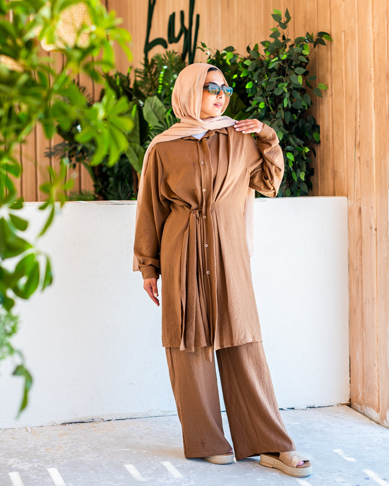 Asymmetric Linen Blouse-Brown