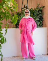 Asymmetric Linen Blouse-Pink