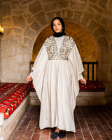 Belted Embroidered Kaftan - Beige