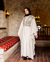 Belted Embroidered Kaftan - Beige