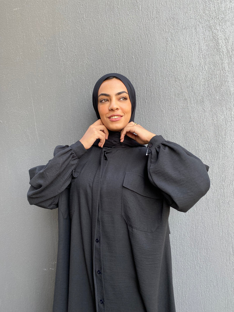 Color-Block Abaya - Black