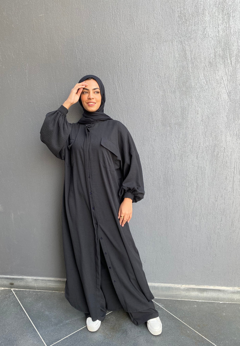 Color-Block Abaya - Black