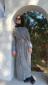 Corduroy With Denim Dress - Grey