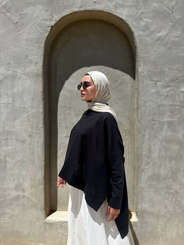 Cropped Linen Blouse - Black