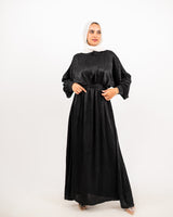 Cropped Top Satin Dress - Black