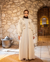 Embroidered Linen Kaftan - Beige