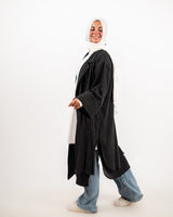 Half & Half Linen Cardigan - Black