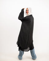 Half & Half Linen Cardigan - Black