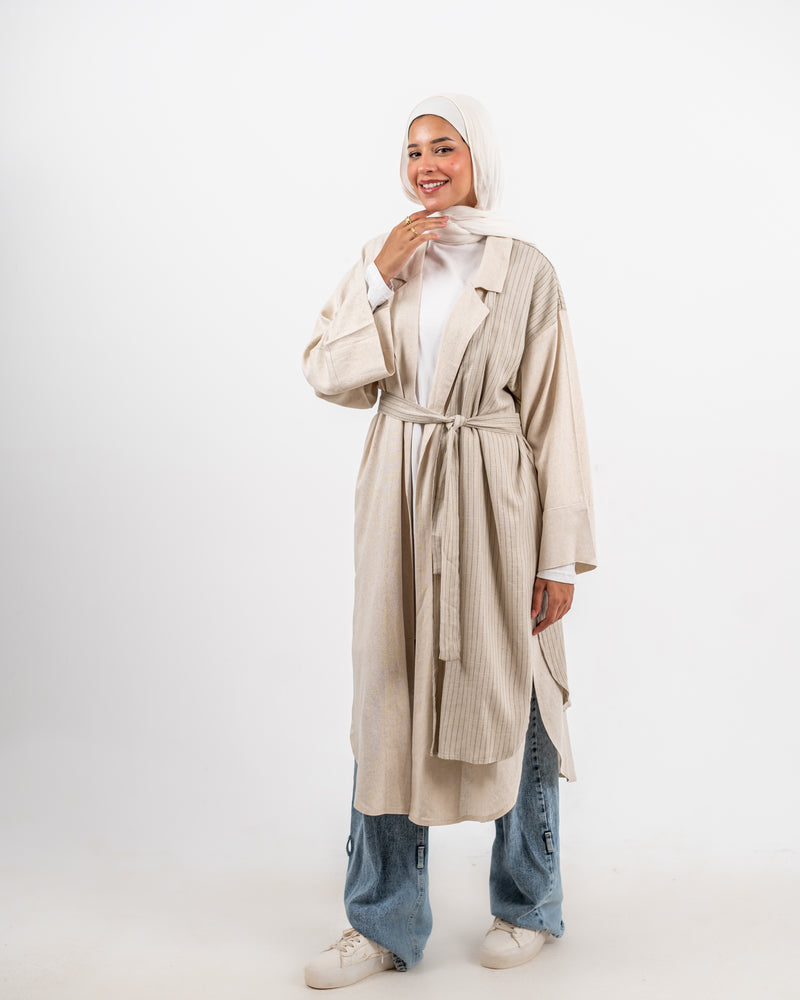 Half & Half Linen Cardigan - Beige