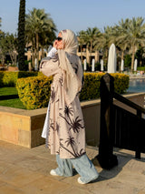 Double Drawstring Printed Cardigan-Beige