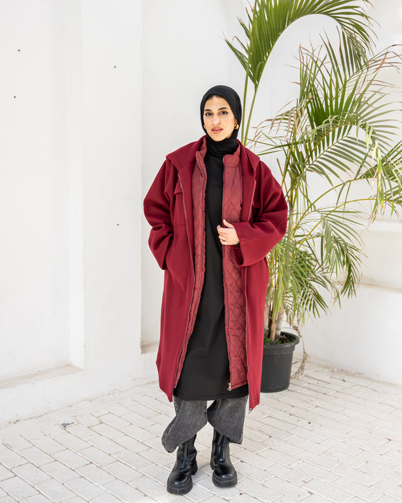 Double Layer Felt Jacket - Maroon