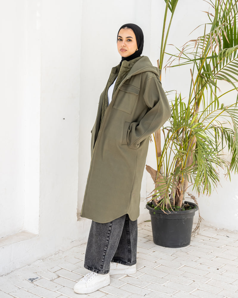 Double Layer Felt Jacket - Olive