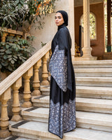 Flag Sleeves Dress With Shawl - Black