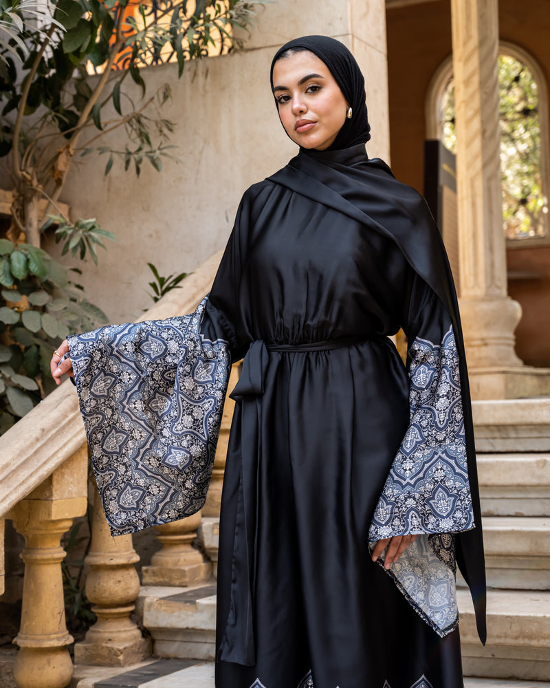 Flag Sleeves Dress With Shawl - Black