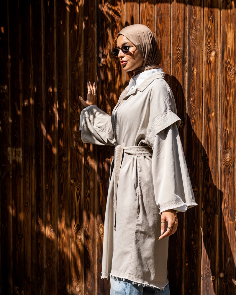 Fringed Gabardine Cardigan - Beige