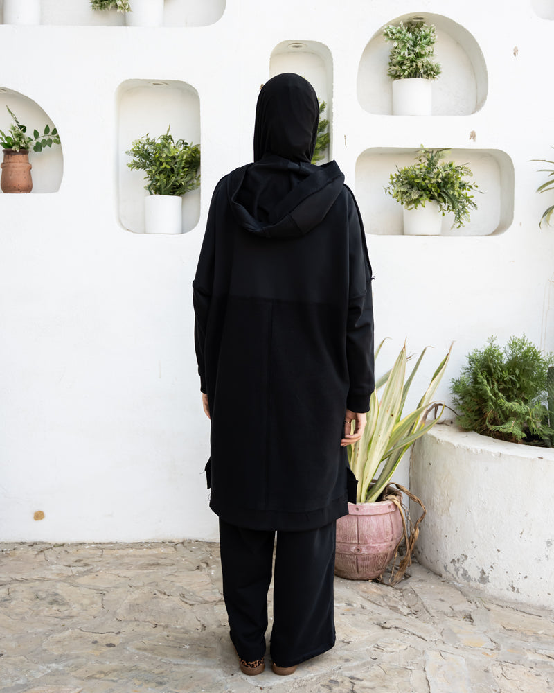 Hooded Melton Sweatshirt - Black