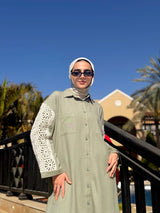 Linen With Guipure Shirt - Olive