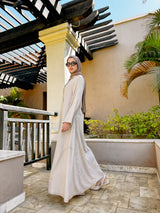 Linen Top-Stitched Dress - Beige