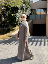 Linen Top-Stitched Dress - Olive