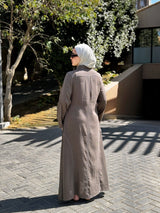Linen Top-Stitched Dress - Olive