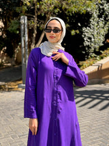 Linen Top-Stitched Dress - Purple