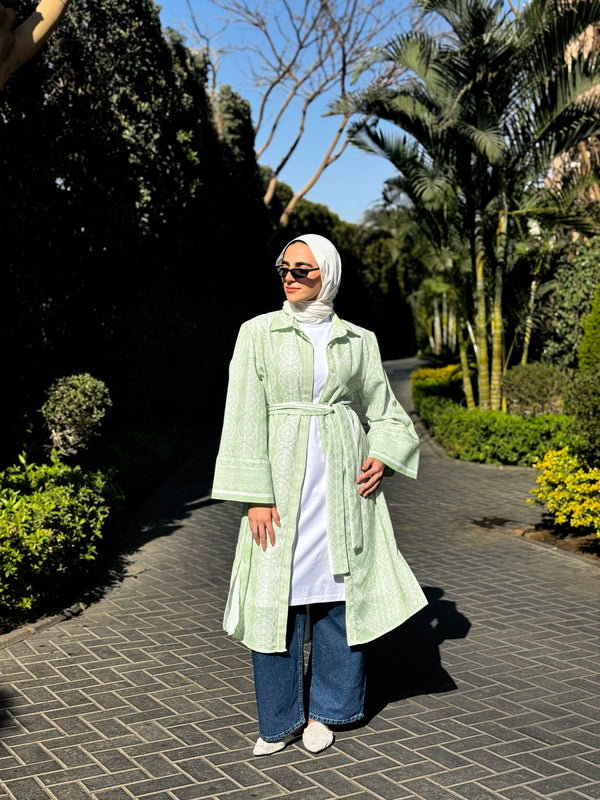 Patterned  Linen Shirt - Green