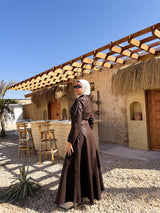 Belted Drapes Dress - Brown