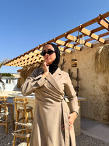 Belted Drapes Dress - Beige