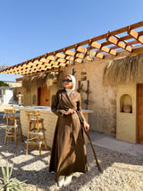 Belted Drapes Dress - Cafe