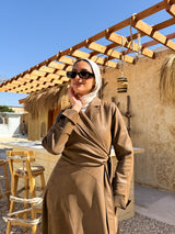 Belted Drapes Dress - Cafe