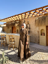 Belted Drapes Dress - Cafe