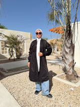 Ruched Sleeves Gabardine Coat - Black