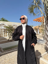 Ruched Sleeves Gabardine Coat - Black