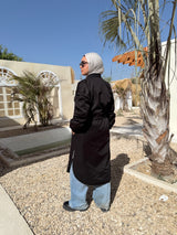 Ruched Sleeves Gabardine Coat - Black