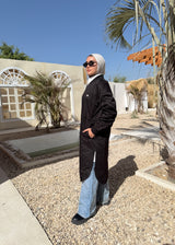 Ruched Sleeves Gabardine Coat - Black