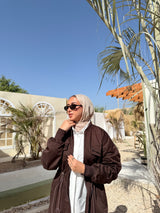 Ruched Sleeves Gabardine Coat - Brown