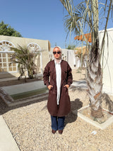 Ruched Sleeves Gabardine Coat - Brown