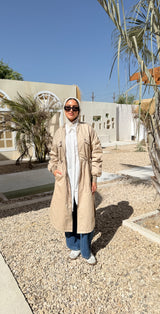 Ruched Sleeves Gabardine Coat - Beige