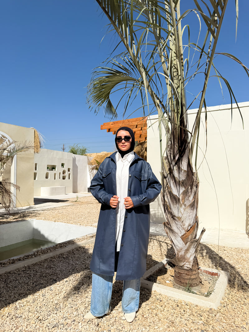 Lined Leather Shirt - Dark Blue