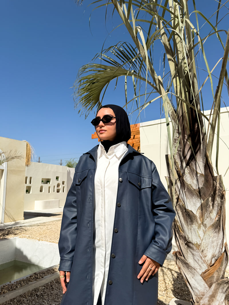 Lined Leather Shirt - Dark Blue