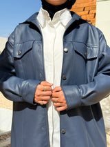 Lined Leather Shirt - Dark Blue