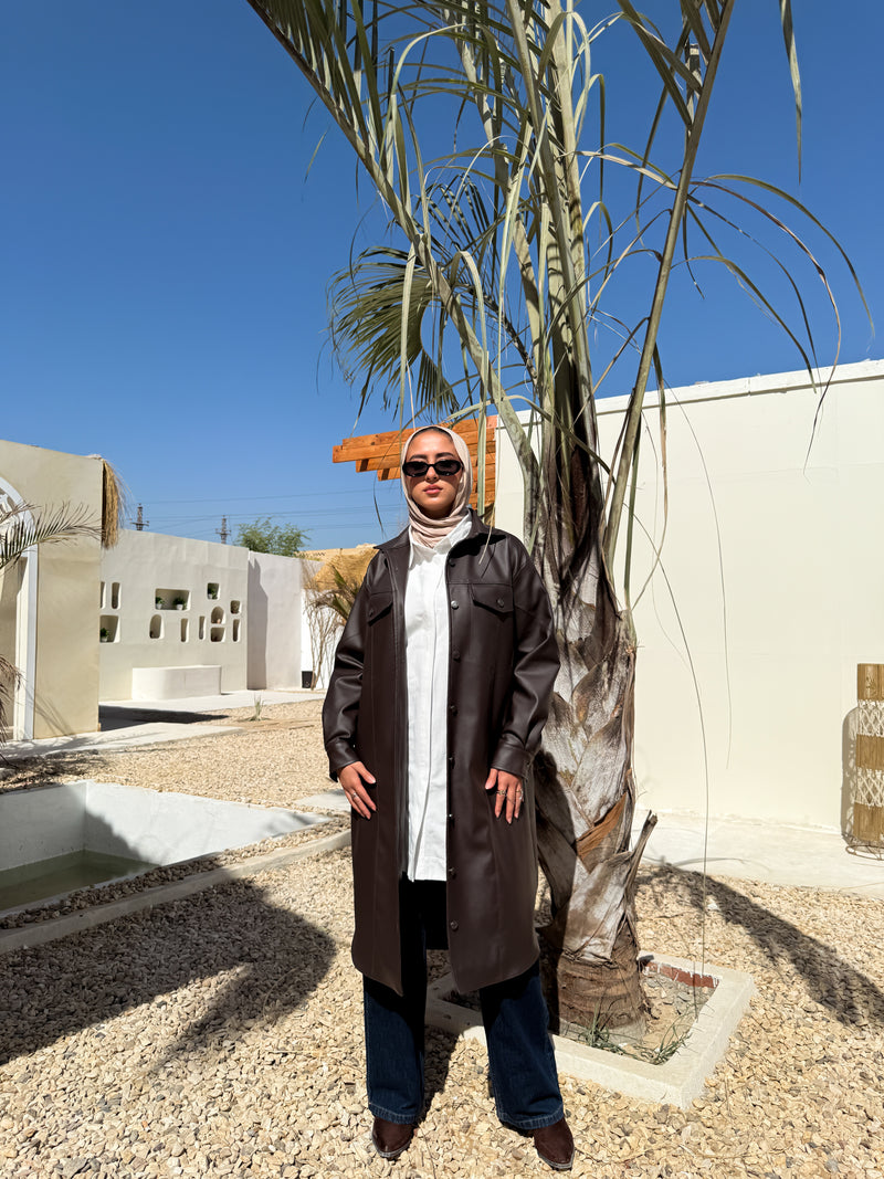 Lined Leather Shirt - Brown