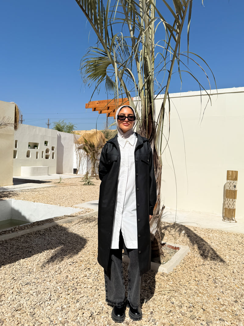 Lined Leather Shirt - Black