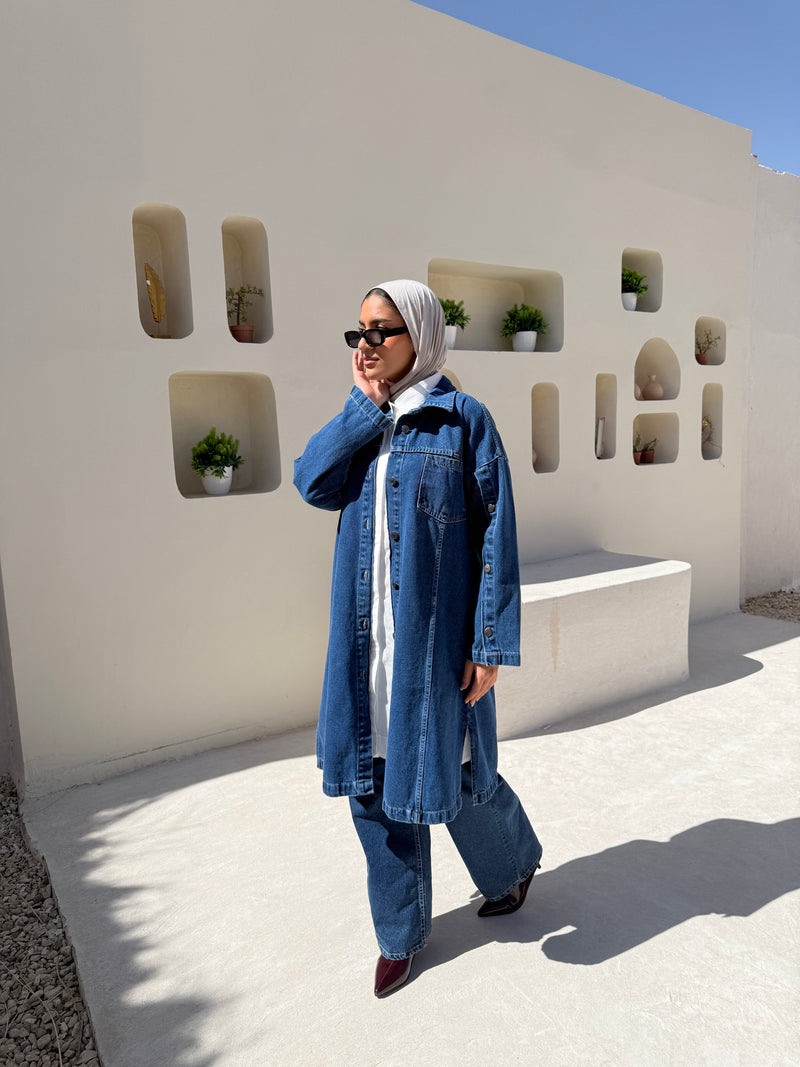 Denim Buttoned Jacket - Dark Blue