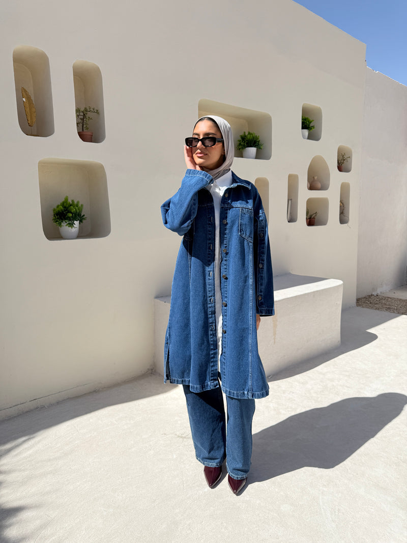 Denim Buttoned Jacket - Dark Blue