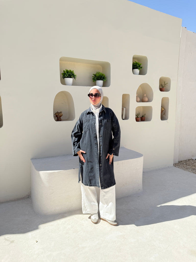 Denim Buttoned Jacket - Black