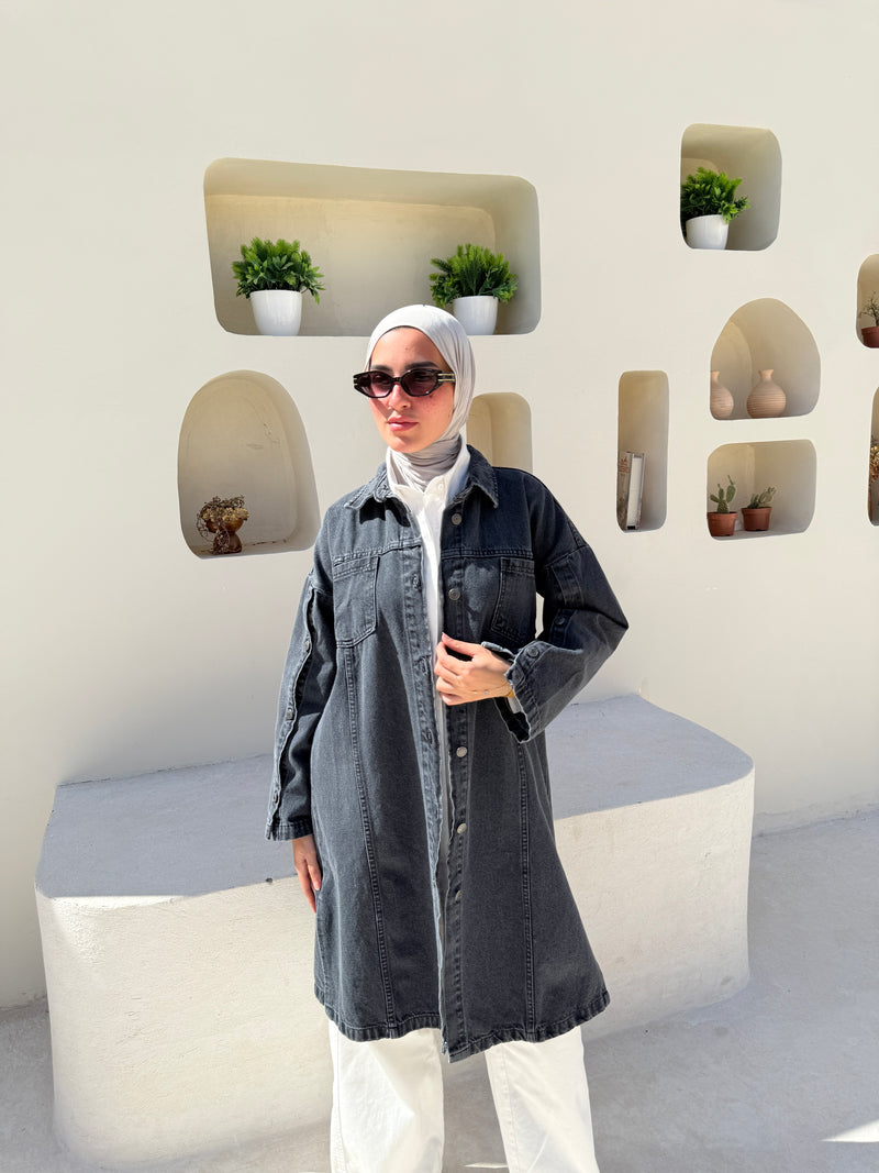 Denim Buttoned Jacket - Black